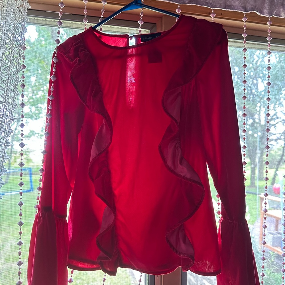 Amaryllis Vibrant Red Ruffle Blouse